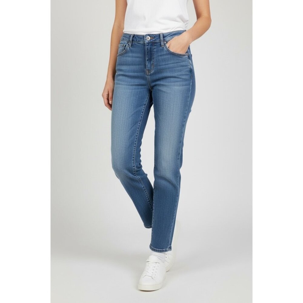 Eileen Fisher Medium Wash Organic Cotton Stretch Jeans Straight Leg 12